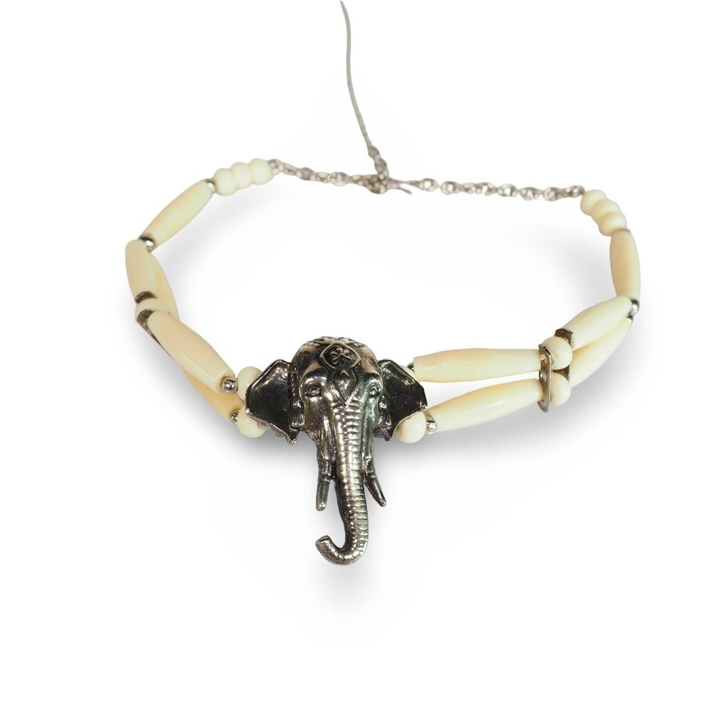 Vintage Bohemian Native American Carved Beaded‎ Elephant Choker Necklace